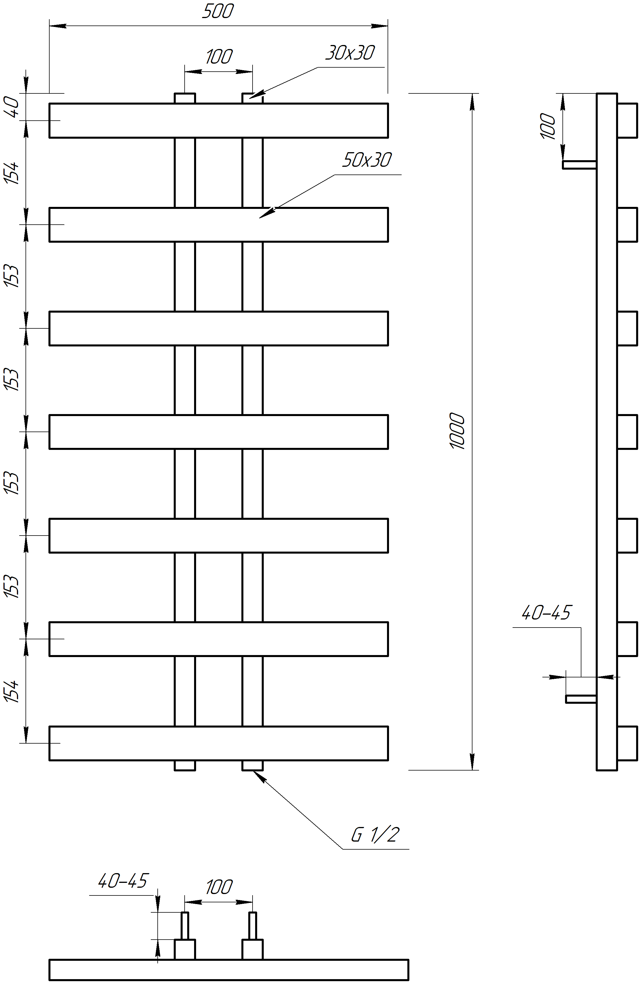 Полотенцесушитель водяной Genesis Aqua Symmetry 100x53 см Черный (2250-1) - фото 2