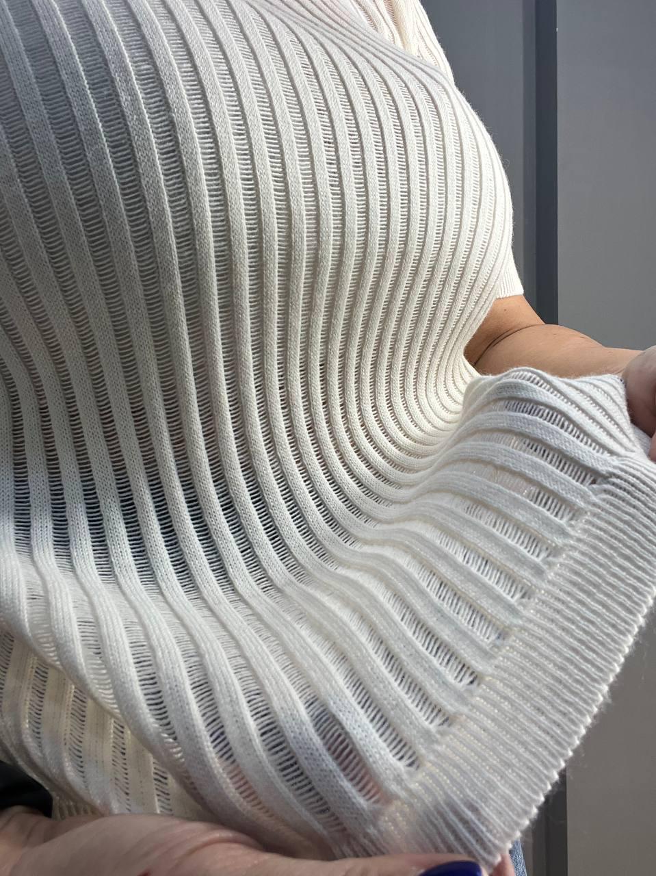 Реглан женский KARON 10624 ажурная вязка полоса лапша полупрозрачный короткий рукав OS Молочный (1353) - фото 3 Реглан женский KARON 10624 ажурная вязка полоса лапша полупрозрачный короткий рукав OS Молочный (1353) - фото 3