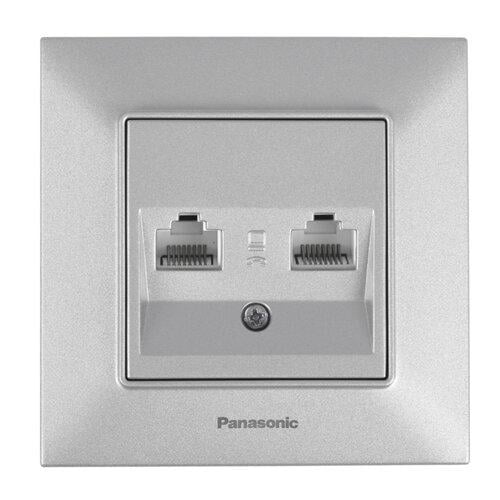Компьютерная розетка двойная Panasonic Arkedia CAT5e RJ45 Slim Серебристый (WNTC0406-2SL)