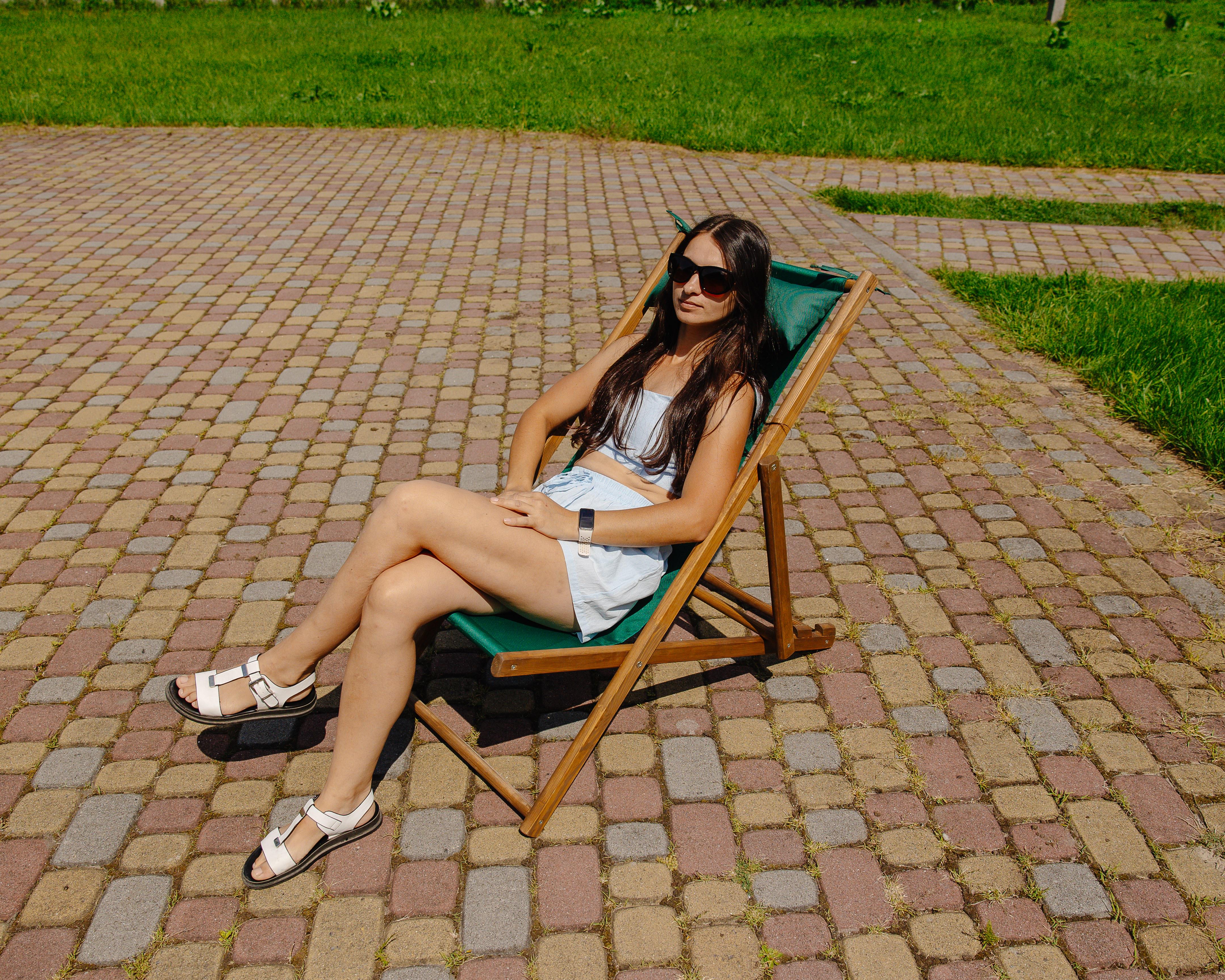 Шезлонг для дачи тканевый XRmaster с подушкой Коричневый/Зеленый (КШ-014/2) - фото 4 Шезлонг для дачи тканевый XRmaster с подушкой Коричневый/Зеленый (КШ-014/2) - фото 4