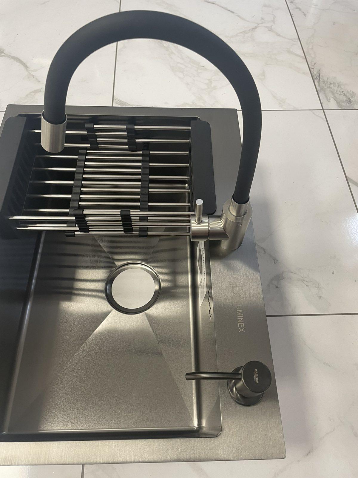 Мойка кухонная Luminex 6045 PVD 4в1 с краном гибким 3,0/1,0 мм Черный - фото 5 Мойка кухонная Luminex 6045 PVD 4в1 с краном гибким 3,0/1,0 мм Черный - фото 5