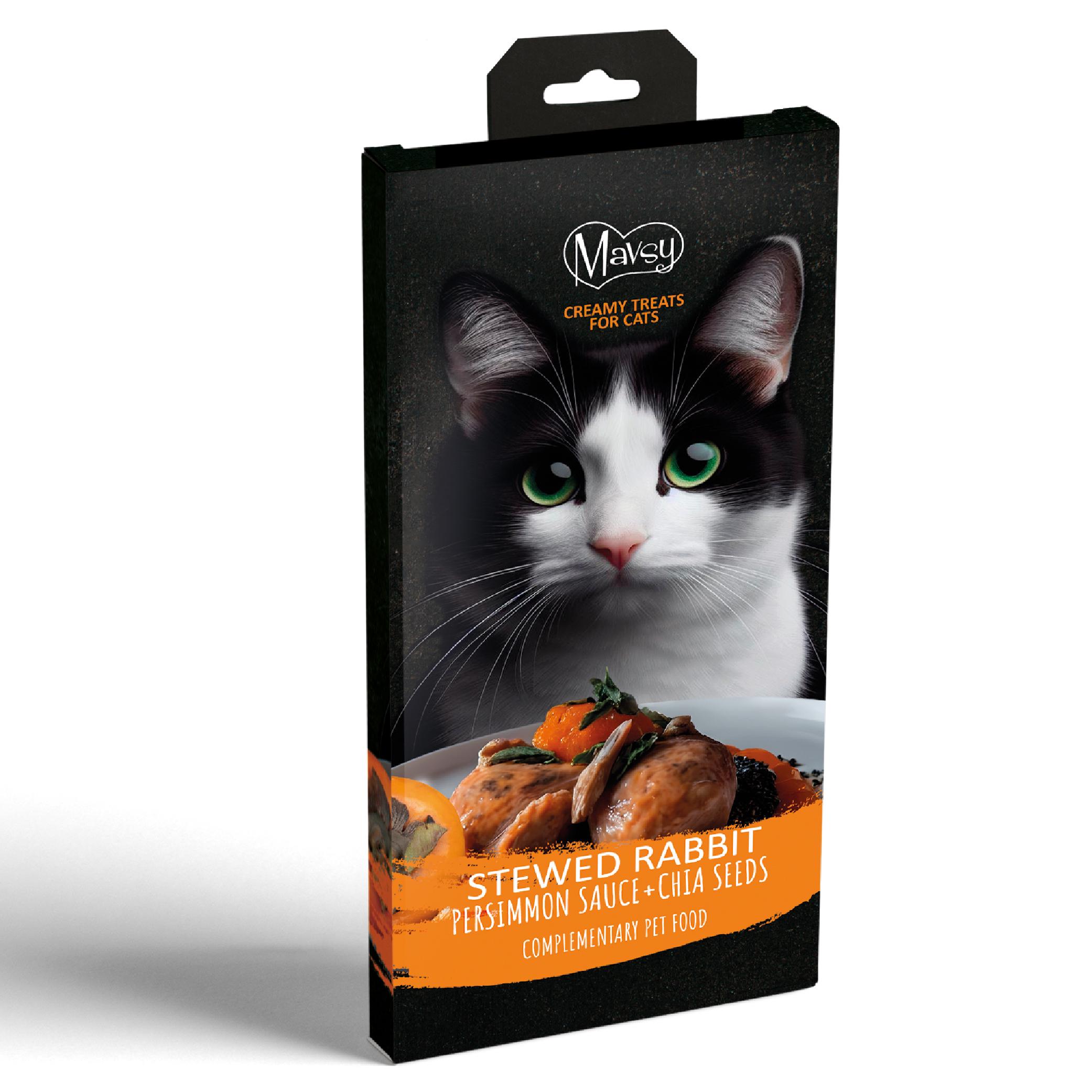 Ласощі для котів кремові Mavsy Creamy superfood STEWED RABBIT IN RIPE PERSIMMON SAUCE WITH CHIA SEEDS 5 шт./15 г (24628680)