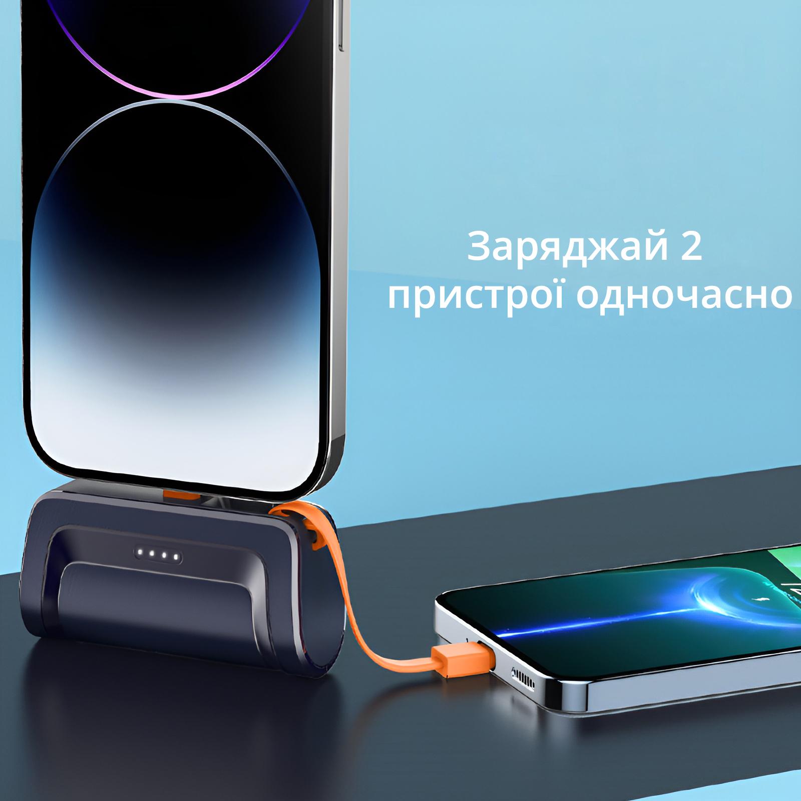 Аккумулятор портативный 5000 мАч Power Bank с Lightinig портом и кабелем Type C Синий - фото 6