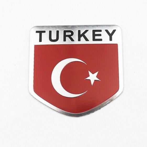 Эмблема алюминиевая флаг Турции с надписью Turkey 5х5 см. (1293378311)