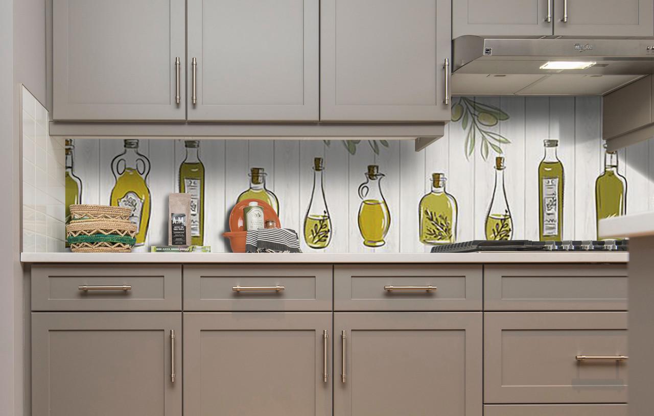 Кухонный фартук Оливковое масло нарисовано доски оливки из самоклеющейся виниловой пленки 60х250 см Бежевый