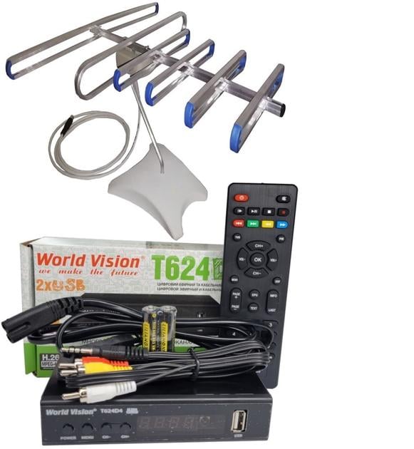 Тюнер World Vision T624D4 IPTV+/антенна комнатная SUPER/антенна с тв-кабелем