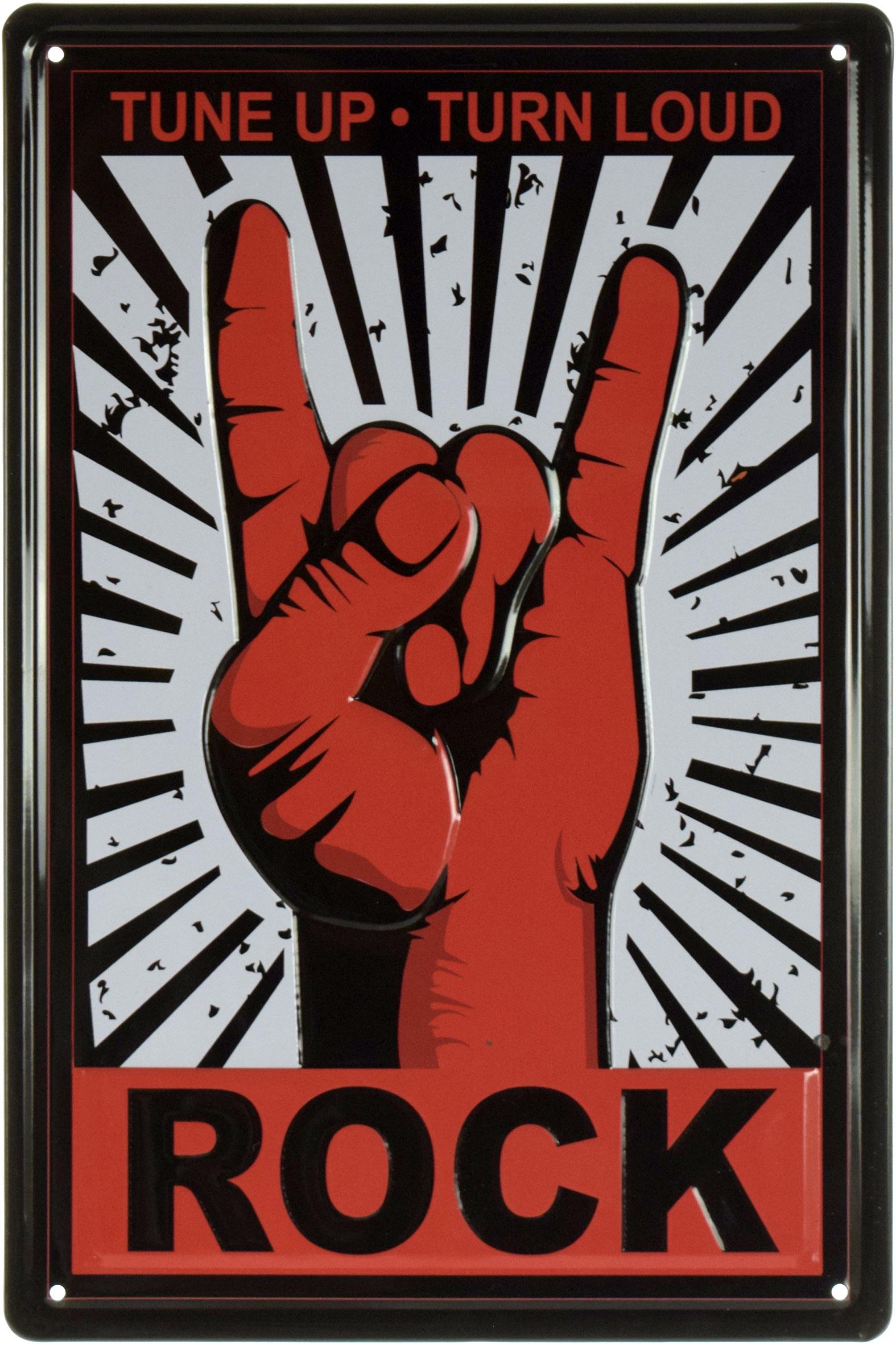 Табличка металлическая Tune Up, Turn Loud, Rock 20x30 см