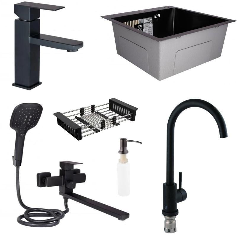 Мойка 5050 Lidz/смеситель для ванны длинный излив/смеситель на умывальник/смеситель для кухни Lidz Черный