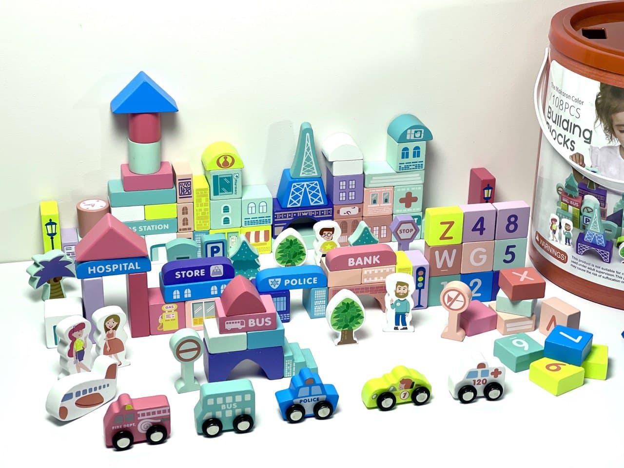 Деревянная развивающая игрушка город 108 пр.