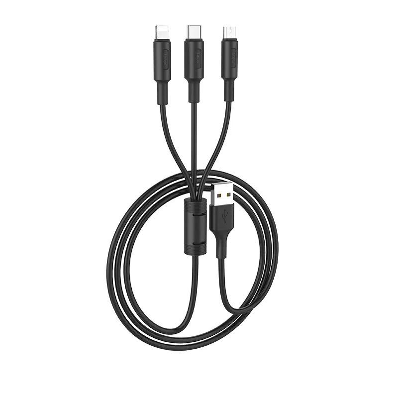 Кабель USB HOCO X25 3in1 USB - Lightning + MicroUSB + Type-C 1 м Чорний (1830482487)