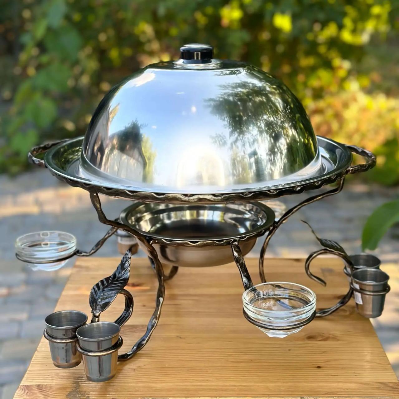 Подставка для шашлыка Grill Садж соус и рюмка катаная стеклянная 36 см Серебристый (93-88-17)