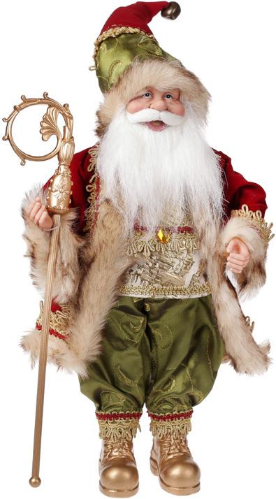Фигура Санта с золотым посохом 46 см Красный/Зеленый (BD-NY14-484)