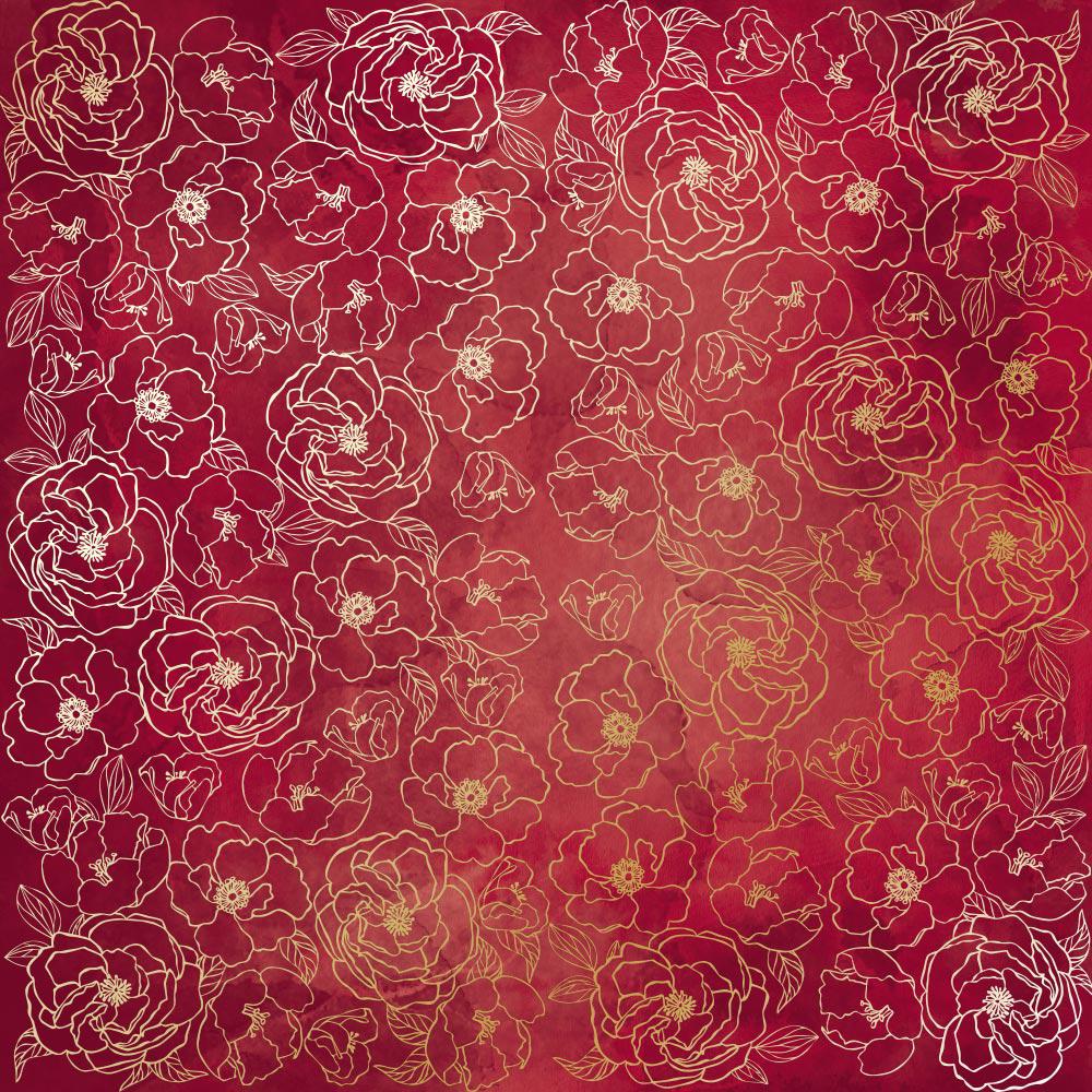 Лист бумаги односторонний Golden Pion с фольгированием 30,5х30,5 см Burgundy/Aquarelle
