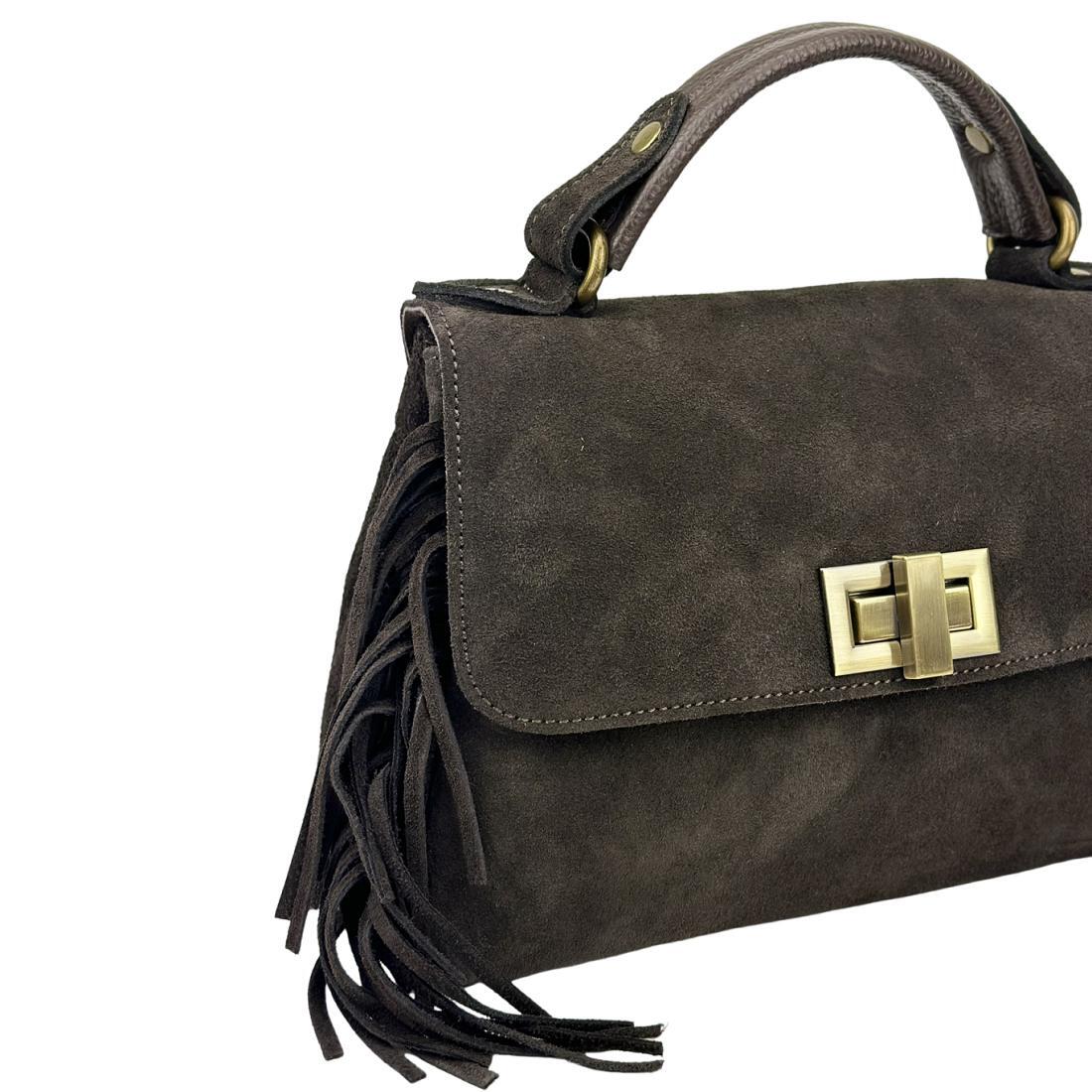 Жіноча сумка крос-боді Royal Bag F-IT-7858DB замшеве з бахромою Шоколадний (8158) - фото 8 Жіноча сумка крос-боді Royal Bag F-IT-7858DB замшеве з бахромою Шоколадний (8158) - фото 8