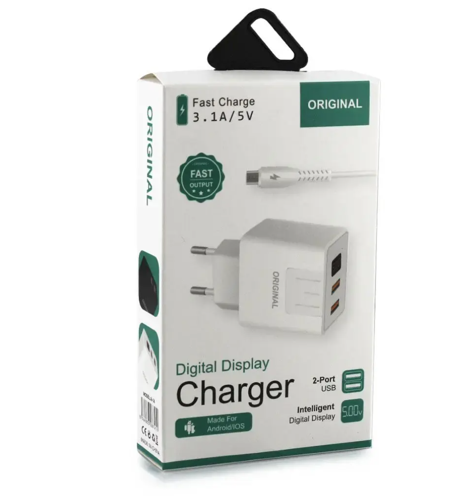 Зарядное устройство для телефонов для быстрой зарядки А-14 220V 2 USB с цифровым дисплеем CX QC03 (22244)