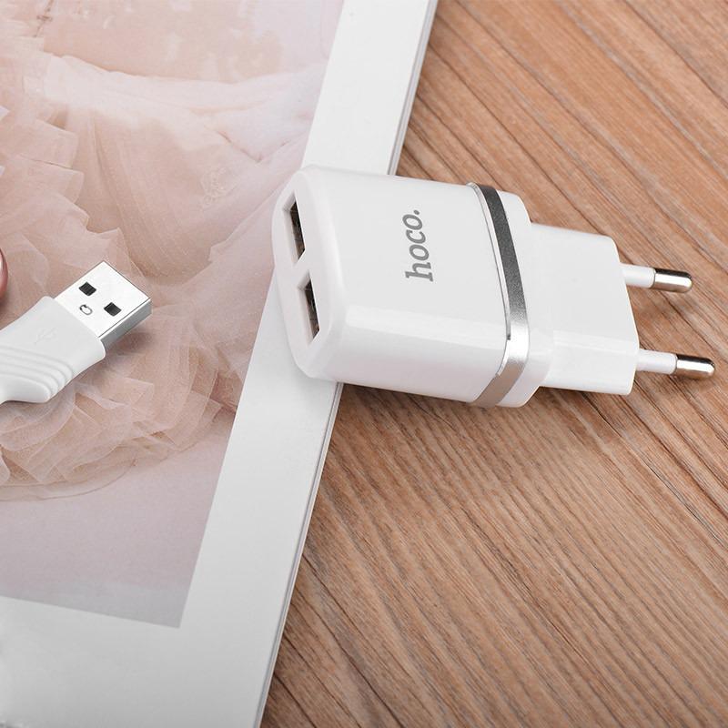 Зарядний пристрій для телефона Hoco 2 USB C12 Білий (1010597-White) - фото 4