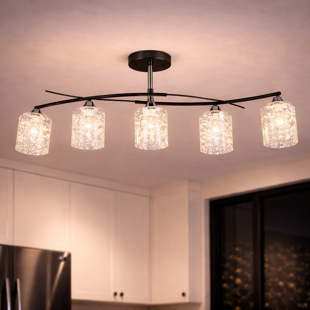 Люстра Valeso со стеклянными плафонами под лампу Е27 Черный/Хром (B K2351/5 BK+CH)