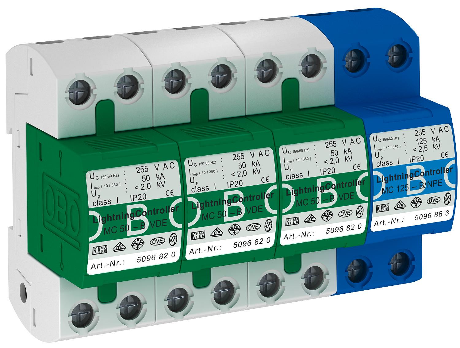 Ограничитель перенапряжения OBO bettermann MC 50-B 3+1 3P+N/PE 125кА 255 В класc 1 B (5096878)