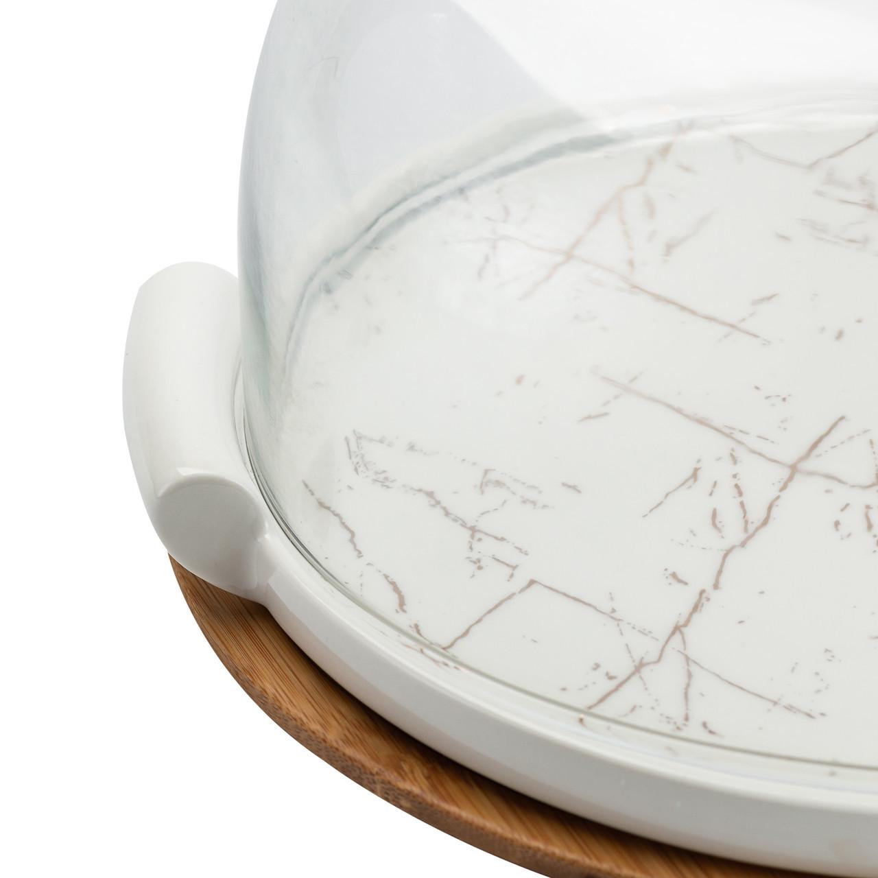 Тортовница керамическая со стеклянной крышкой на бамбуковой подставке HP1203 (A-032685) - фото 6 Тортовница керамическая со стеклянной крышкой на бамбуковой подставке HP1203 (A-032685) - фото 6