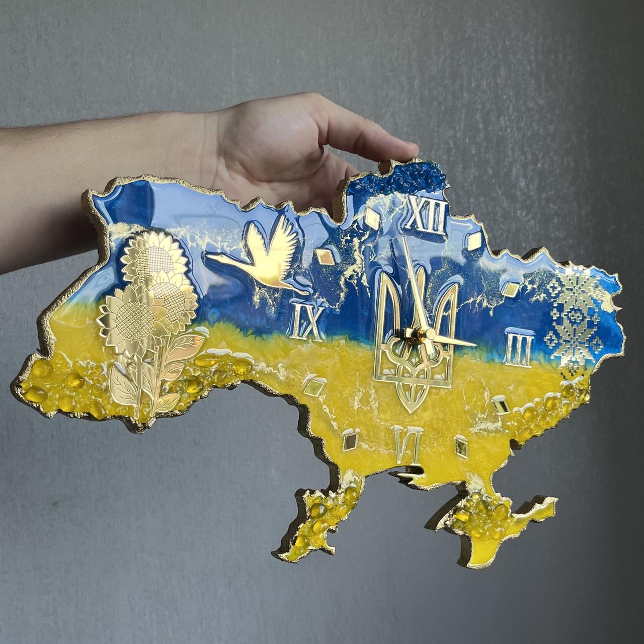 Часы настенные из эпоксидной смолы Карта Украины 150х100 см