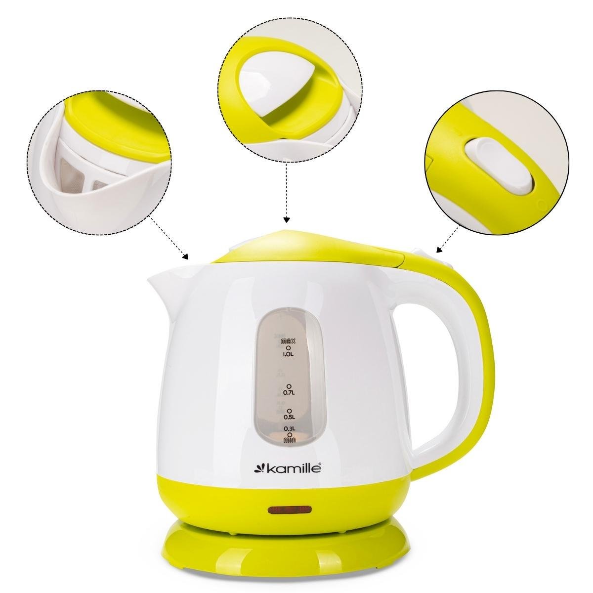 Электрочайник на подставке Kamille KM-1719A пластиковый с индикатором уровня воды 1100 W 1 л Бело-салатовый (124-84-1719A) - фото 4 Электрочайник на подставке Kamille KM-1719A пластиковый с индикатором уровня воды 1100 W 1 л Бело-салатовый (124-84-1719A) - фото 4
