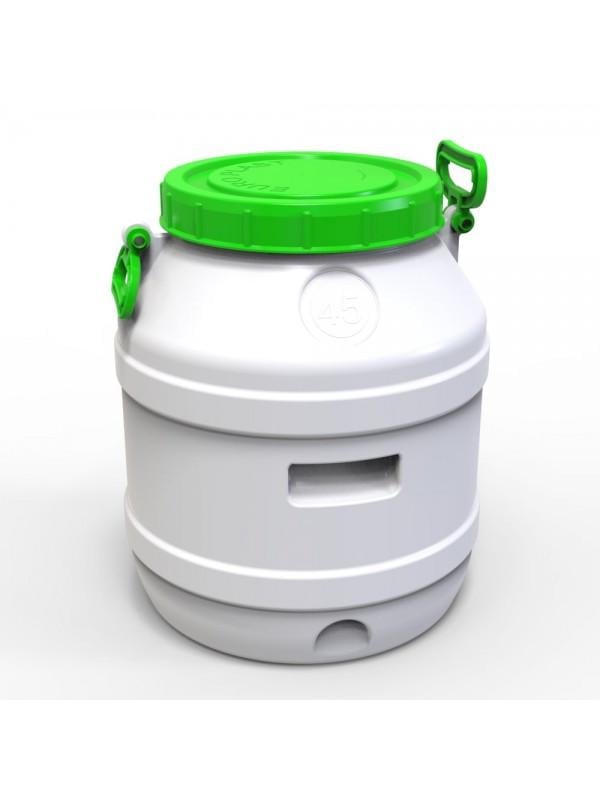 Бідон харчовий Євро Пласт пластиковий 45 л з зеленою кришкою (17331)