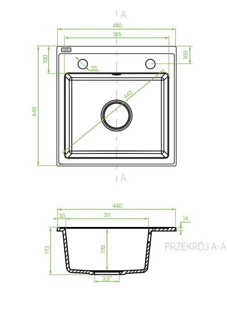 Мийка для кухні гранітна Laveo Trzynastka 44x44 SBP 510T Сірий - фото 2