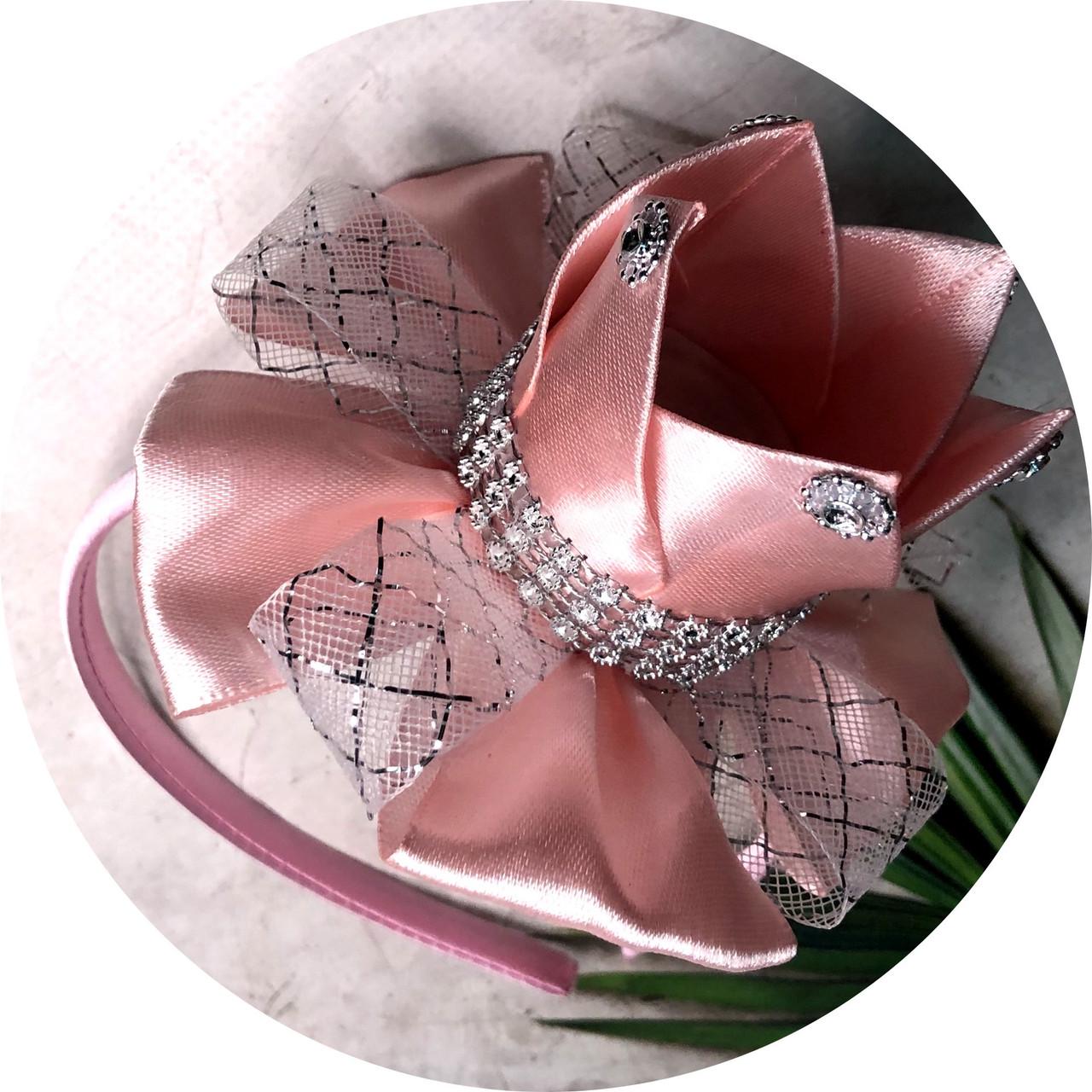 Корона из атласной ленты на обруче Персиковый (852751)