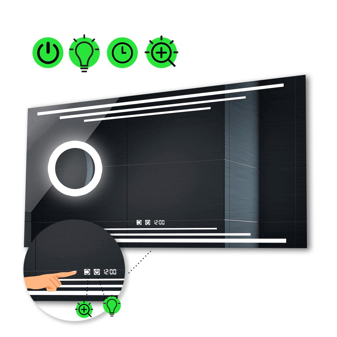 LED-зеркало 70x60 см с двумя сенсорами часами и линзой с подсветкой модель Francisca (Franciscag08) LED-зеркало 70x60 см с двумя сенсорами часами и линзой с подсветкой модель Francisca (Franciscag08)