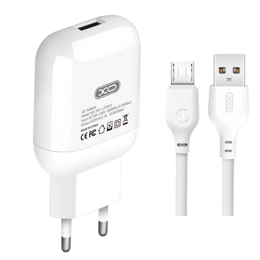 Зарядний пристрій Xo L37 1xUSB 2,1А micro-USB White