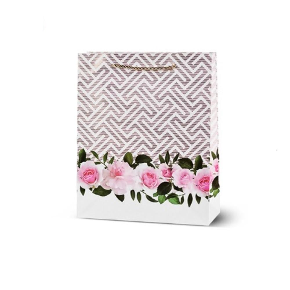 Подарочный пакет с ручками Stenson Floral R33177-L 30х41,5х12 см Светло-розовый (24869017)