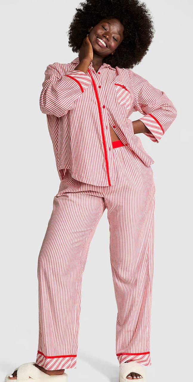 Піжама сорочка/штани Victoria's Secret Flannel Pajama Flyaway Set Regular XS Червоний (26811620D)