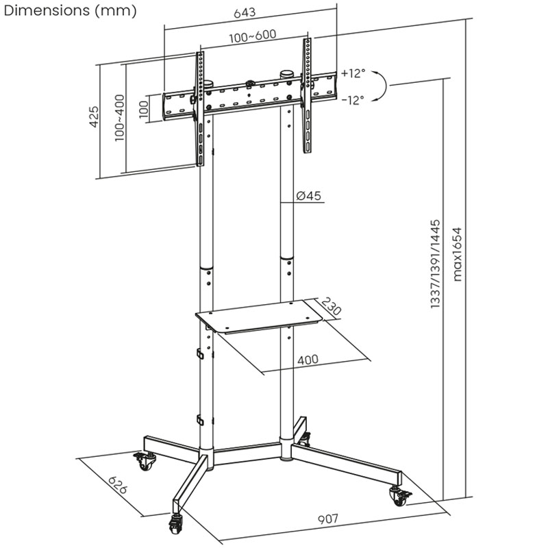 Стійка мобільна ITech T1042TE підлогова для телевізора/інтерактивної панелі 37-70" (tf613) - фото 7