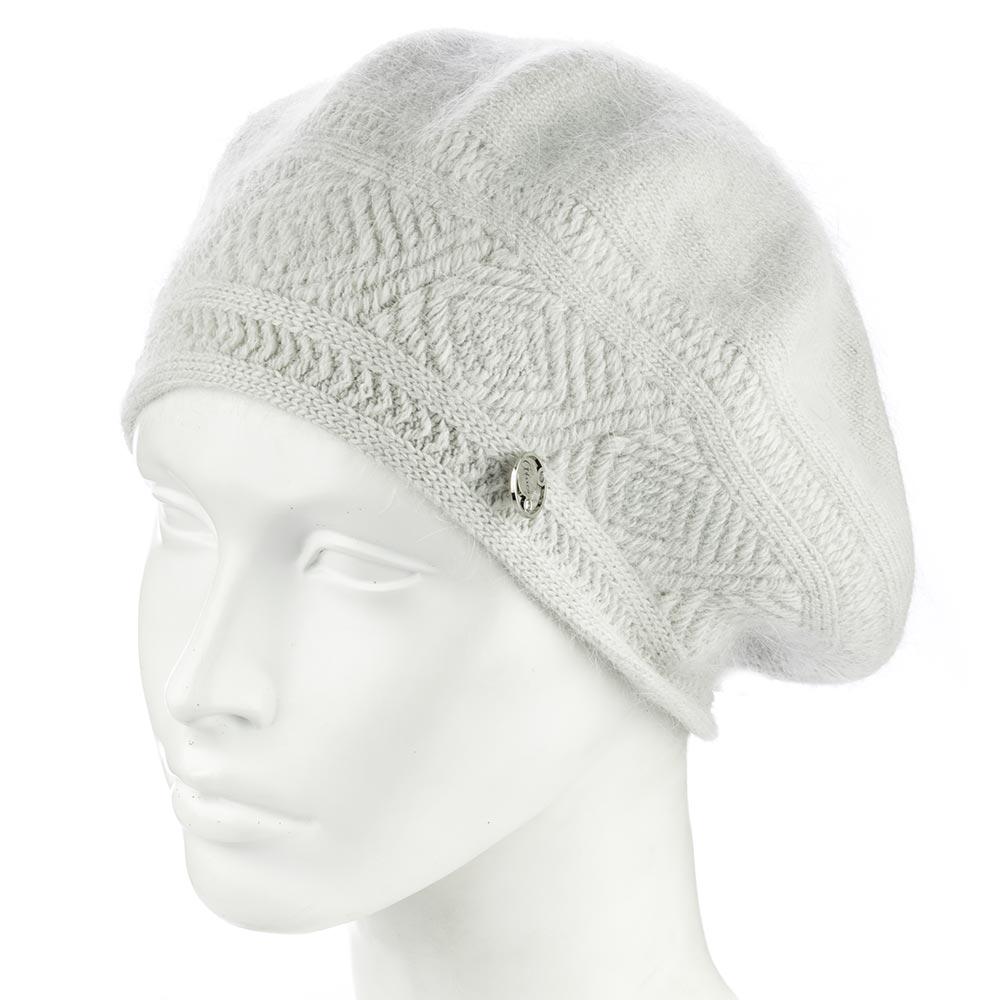 Берет женский ангоровый двойной Atrics WH912 с узором Светло-серый