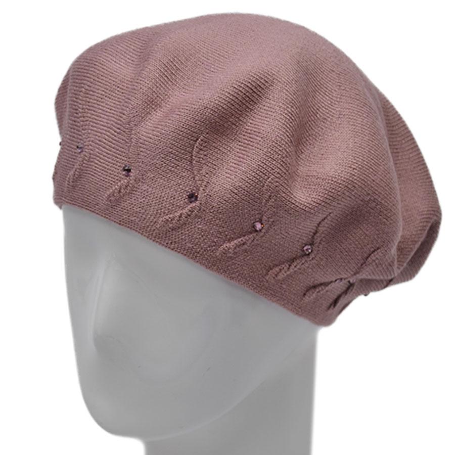 Берет женский Lirus Мятный двойной не большой тонкой вязки со стразами L/57-58 Пудровый