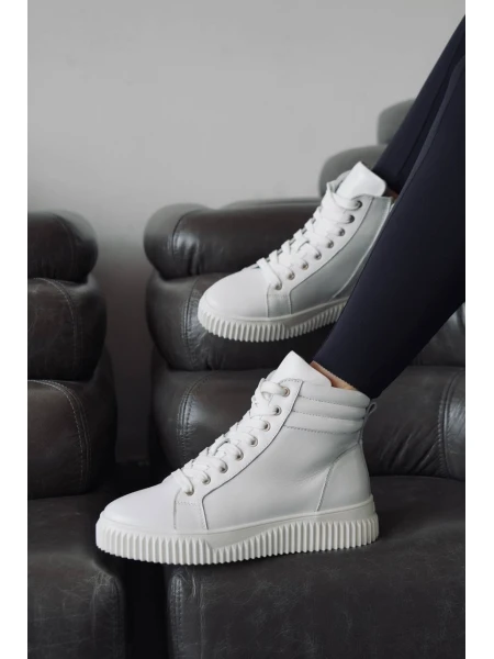 Кеди жіночі з натуральної шкіри високі р. 37 24 см. Білий - фото 2 Кеди жіночі з натуральної шкіри високі р. 37 24 см. Білий - фото 2