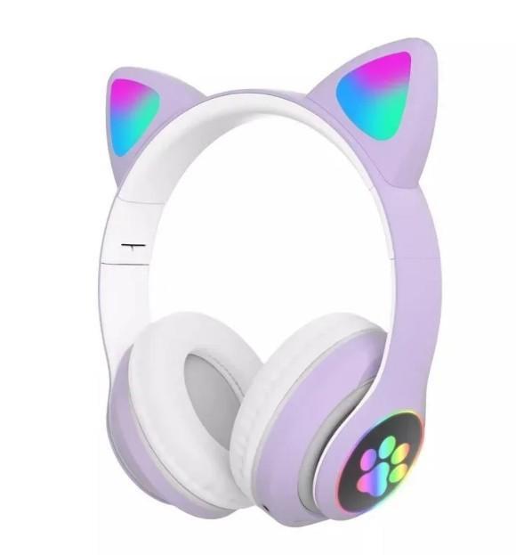 Наушники беспроводные CATear VZV-23M с кошачьими ушками LED подсветкой Bluetooth Фиолетовый