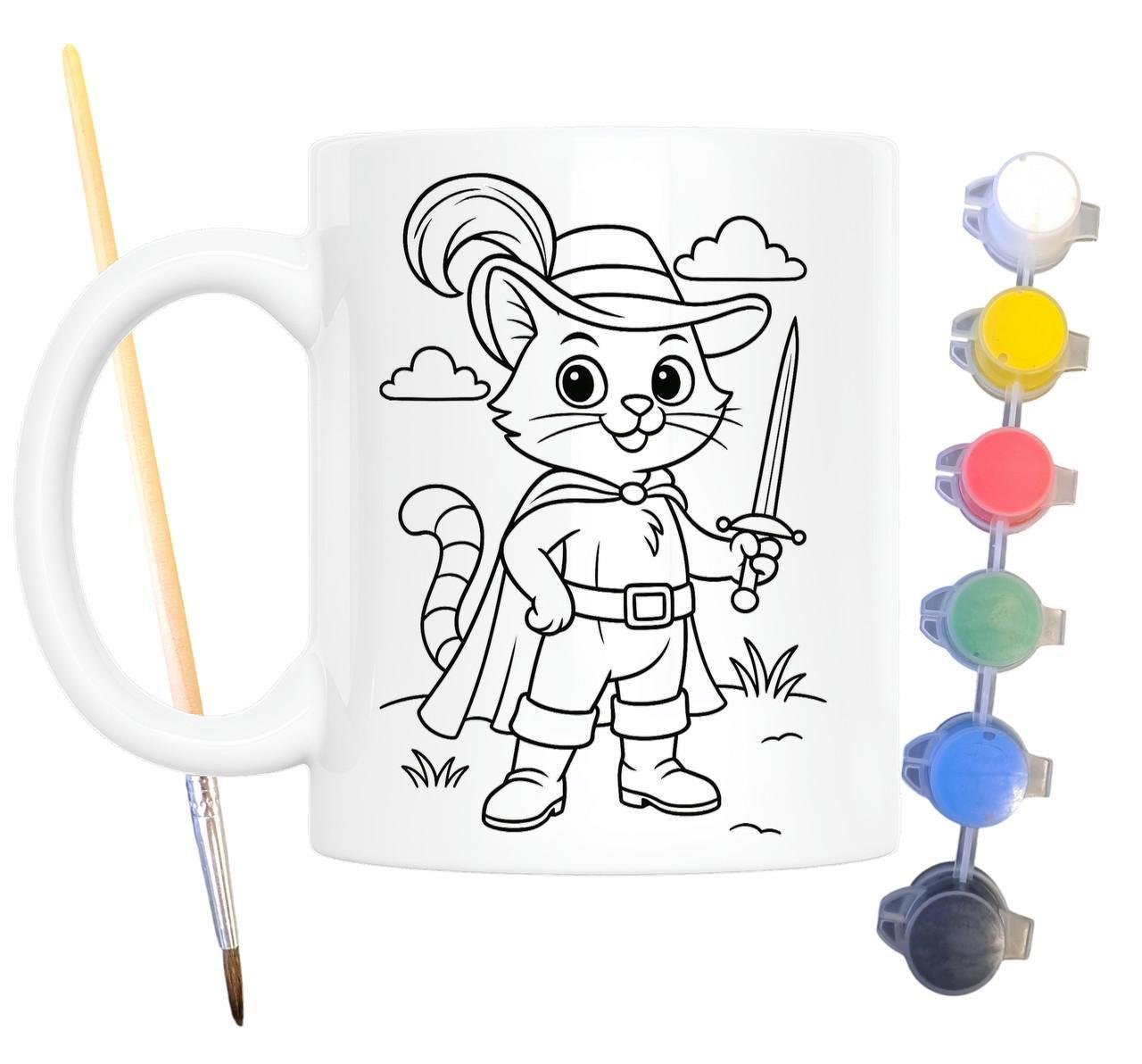 Набір для творчості кружка розмальовка за мотивами Кіт у чоботях (Шарль Перро 330 мл Білий (КР0174) - фото 2 Набір для творчості кружка розмальовка за мотивами Кіт у чоботях (Шарль Перро 330 мл Білий (КР0174) - фото 2