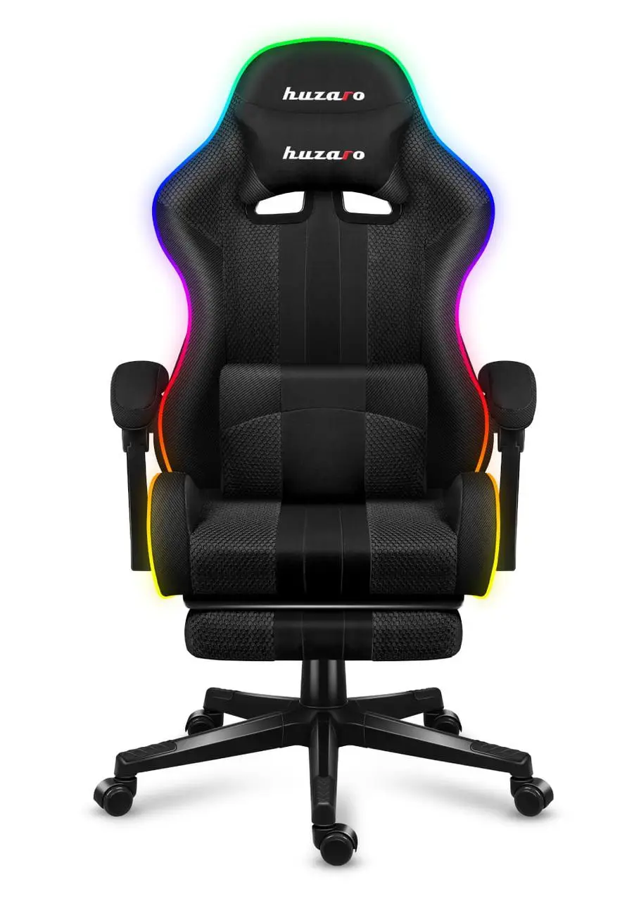 Кресло геймерское с RGB подсветкой Huzaro Force 4.7 RGB Black ткань с подставкой для ног до 140 кг Черный - фото 3