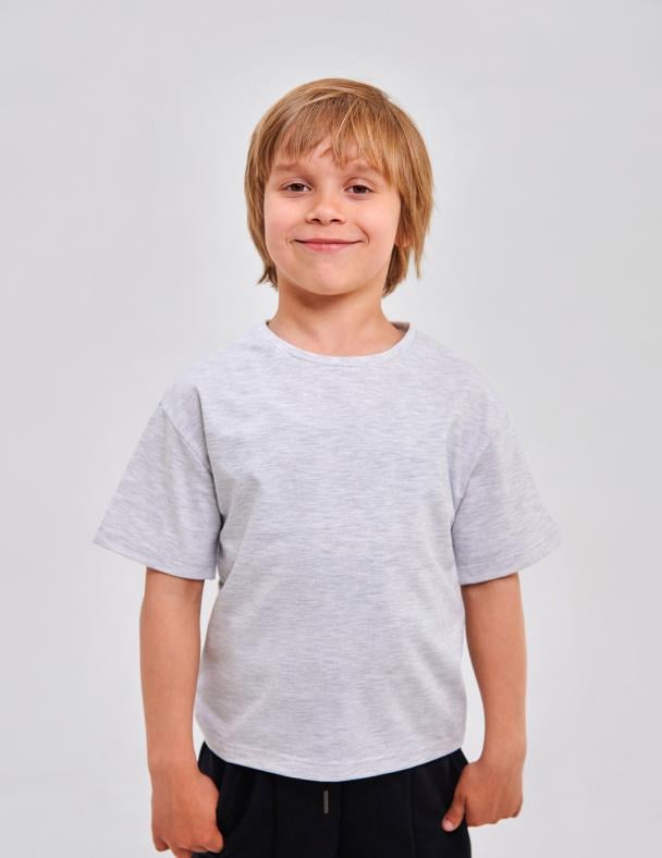 Футболка детская для мальчика Smil 95 cotton стрейч-кулир 104 см Серый меланж (110780)