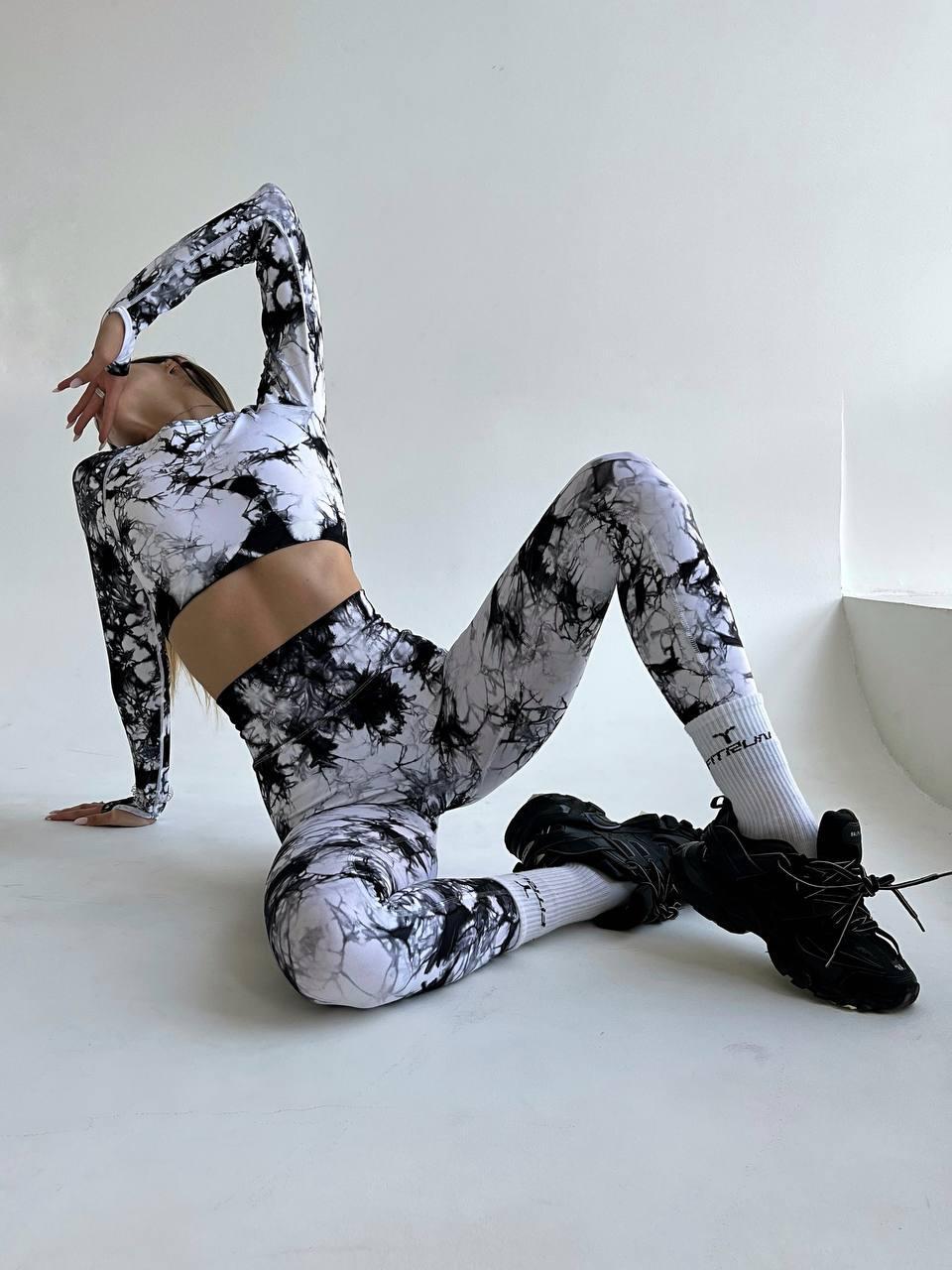 Леггинсы с мраморным принтом M Черно-белый (XL01M) - фото 2