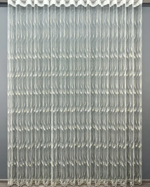 Тюль с вышитым узором фатин 2,8 м Молочный/Золотистый (2014т)