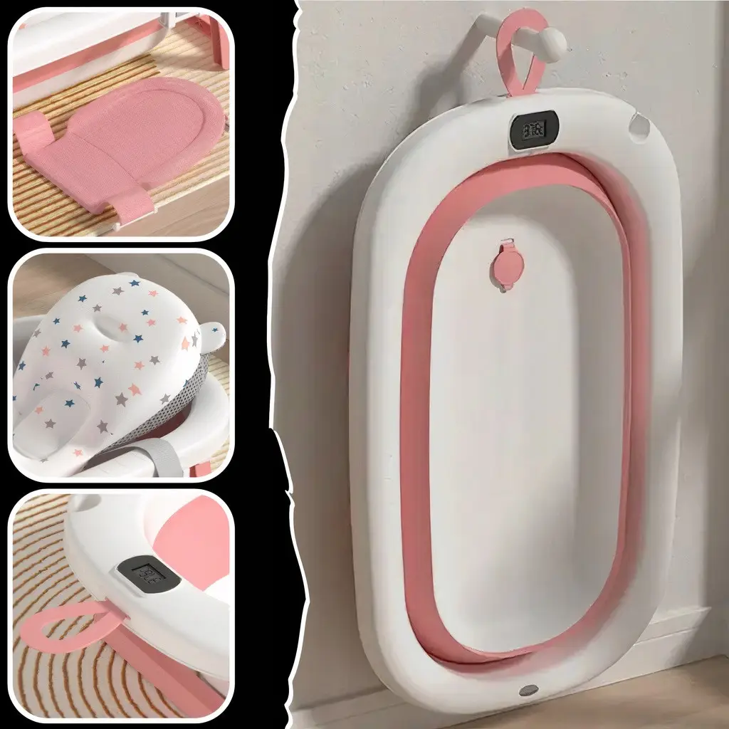 Детская ванночка для купания новорожденных с термометром и подушкой Розовый - фото 3 Детская ванночка для купания новорожденных с термометром и подушкой Розовый - фото 3