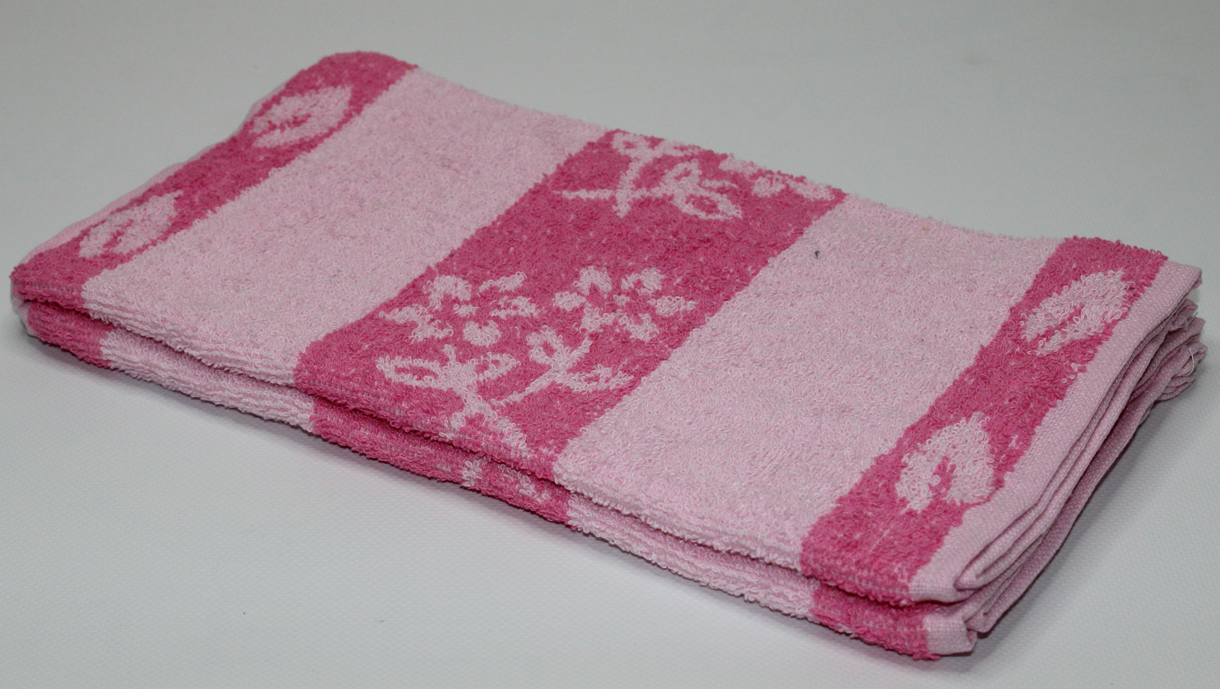 Кухонное полотенце Цветки и полосочки 35х70 см 2 шт. Розовый (00713)