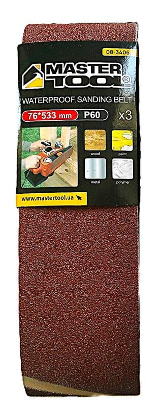 Стрічка шліфувальна MasterTool зерно 60 3 шт. 76х533 мм(08-3406)