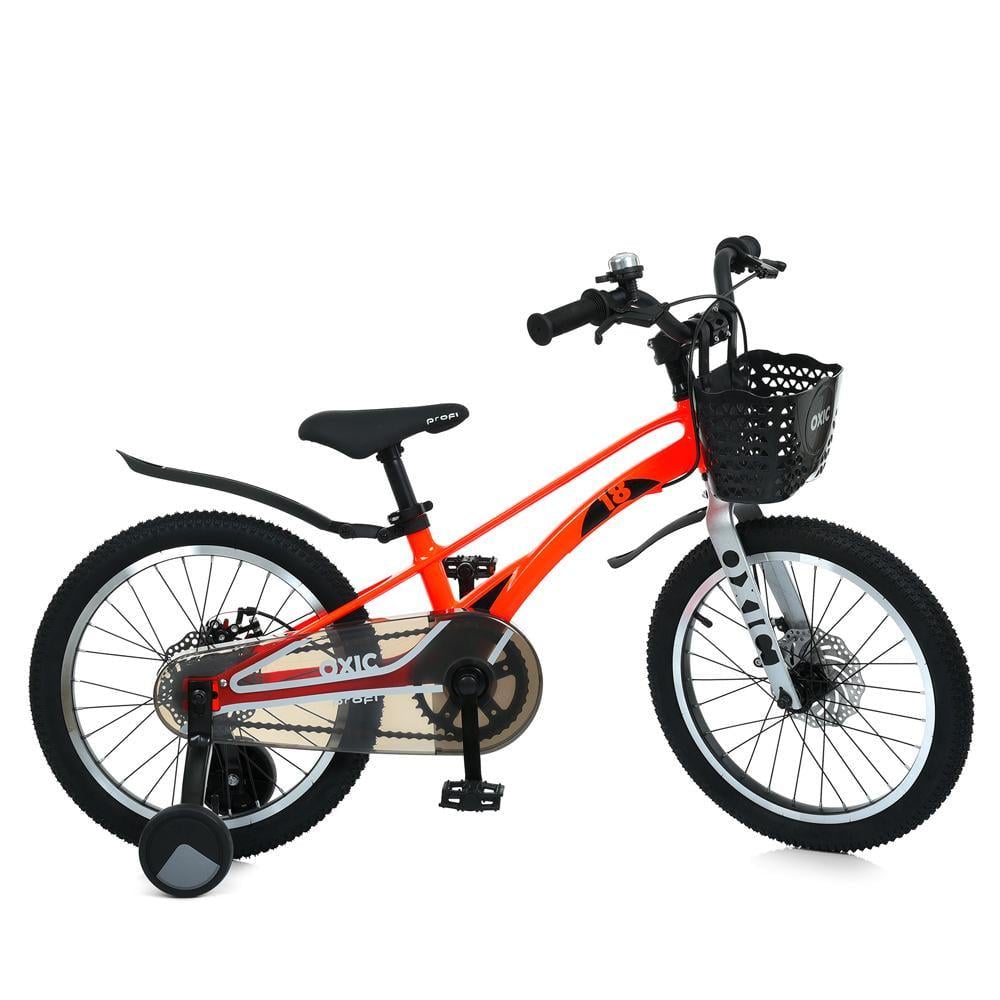 Дитячий велосипед PROF1 Oxic 18" магнієвий з кошиком Помаранчевий