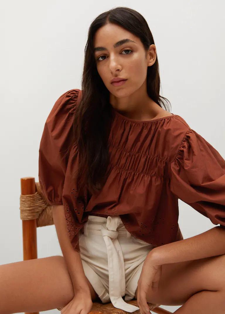 Блузка Mango с вышивкой M Кирпичный (9850794) - фото 4 Блузка Mango с вышивкой M Кирпичный (9850794) - фото 4