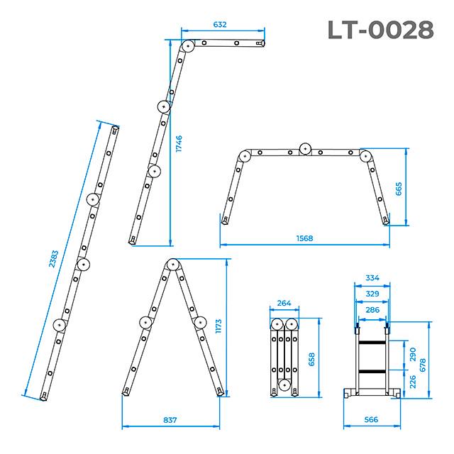 Лестница алюминиевая Intertool LT-0028 трансформер 4x2 2,38 м (9255032) - фото 6