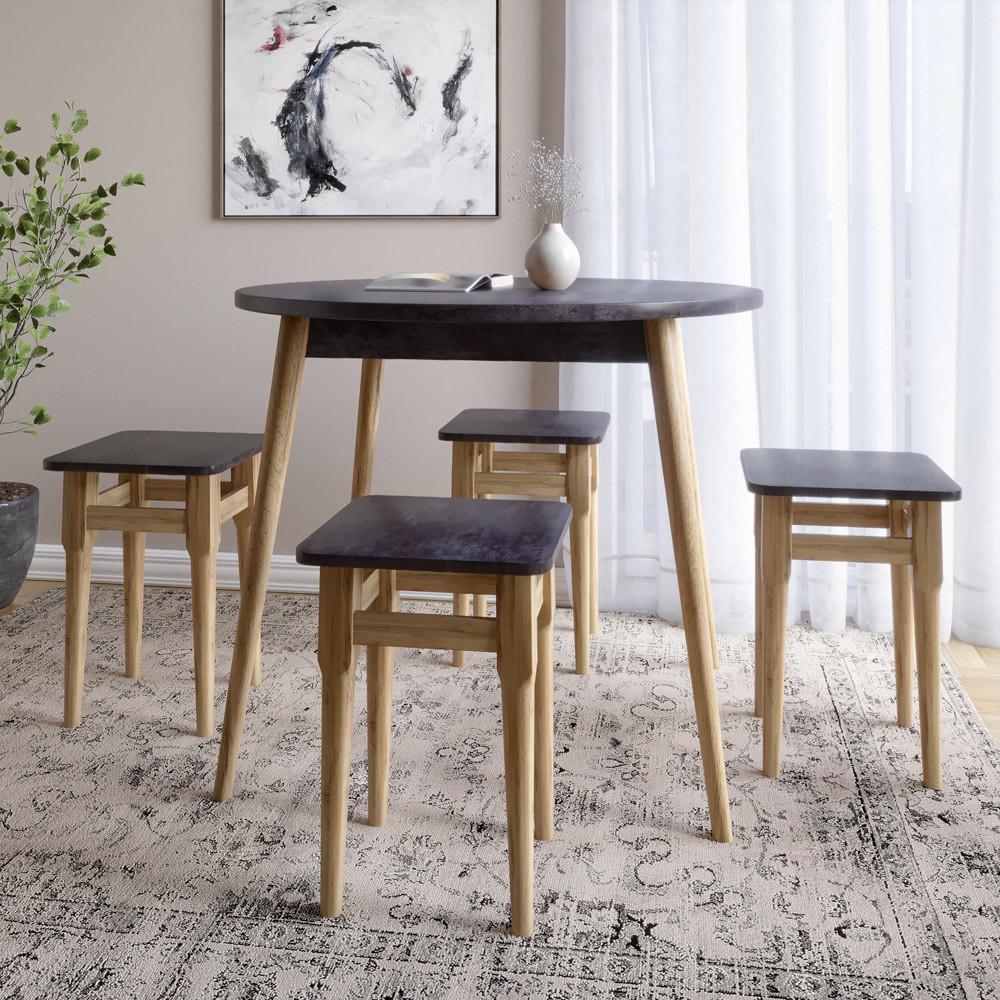 Стіл круглий та 4 табурети обідній для кухні Маямі-1 кромка ПВХ 0,45 мм Бетон темний (Lion-041229)