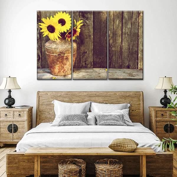 Модульная картина KIL Art Подсолнухи в старинной вазе из трех частей 128x81 см (M3_L_52)